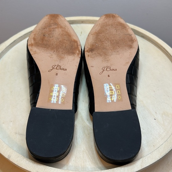 J Crew Carolyn Black Leather Croc Print Flat Mules Size 8 - Picture 8 of 11